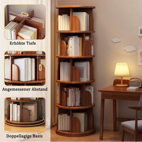 Étagère pivotante à 5 niveaux avec rotation 360° en finition noyer, gain de place pour salon et bureau (1/5)