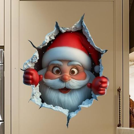 Stickers muraux de Noël créatifs, grands stickers muraux 3D Père Noël, stickers de porte, décorations murales de Noël amovibles pour les fêtes d'hiver, décorations pour fenêtres et réfrigérateurs, 302 (1/5)