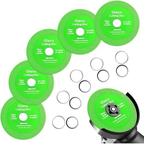Disques de découpe pour verre (125 mm) – Lot de 5 – Disque diamant professionnel – Ultra-fin (1 mm) – Pour meuleuses d'angle (alésage 22,23 mm) – Coupe nette sans bavure (verre, céramique) (1/5)