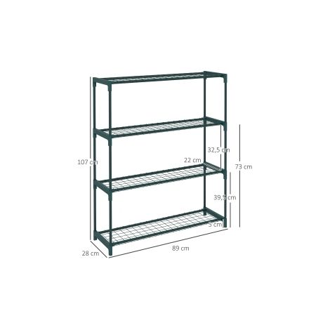 MEUBLIV Estantería para plantas de 4 niveles de acero verde oscuro 89 x 28 x 107 cm (1/5)