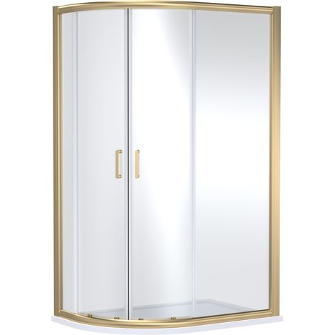 Ellenhall Contemporary 8mm Glass Offset Quadrant Shower Enclosure, 1200 x 800mm, Brushed Brass