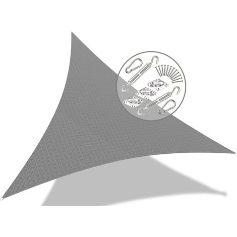 VOUNOT HDPE Sun Shade Sail Triangle with Fixing Kits, 5x5x5M, Grey