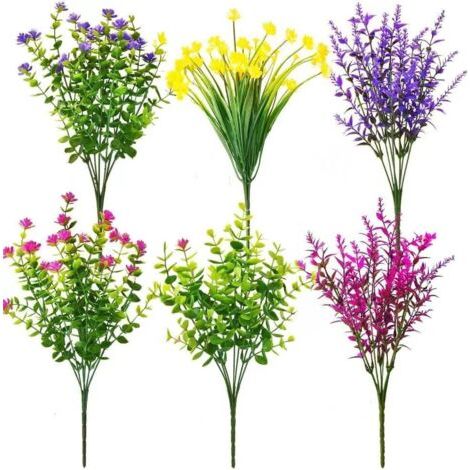 6 Bundles Fleurs Artificielles,Différents Faux Fausse Fleurs Exterieur Anti-UV Artificielles Plantes Décoration pour Intérieur Maison Balcon Jardin Fenêtre Bureau Mariage (6pcs)