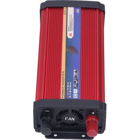 Convertisseur de puissance pour voiture 1000 W à onde sinusoïdale modifiée, deux ports USB, charge rapide, alliage rouge, 12 V-110 V (1/5)