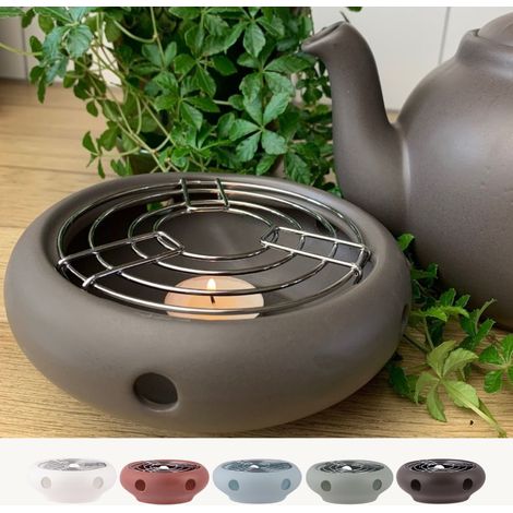 Chauffe-Théière Réchaud en Grès et Acier Inoxydable Ø 15 cm pour Théière 0,9 à 2,5 L - PANGIVO
