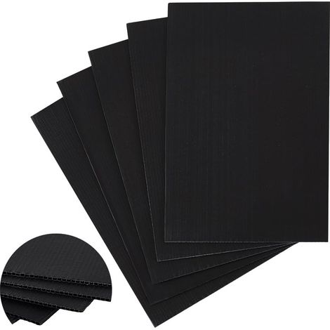 Lot de 5 plaques en plastique ondulé noir de 18 x 30 cm - Carton ondulé de 3 mm d'épaisseur - Panneau ondulé en plastique - Pour travaux de bricolage, décoration de fête (1/5)