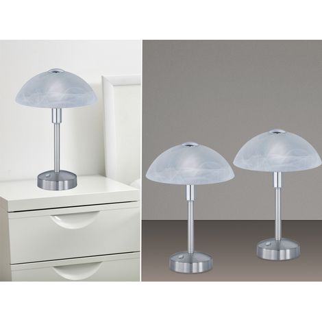 2er Set LED Tischleuchten dimmbar, Silber mit Glasschirm, Höhe 30cm (1/5)