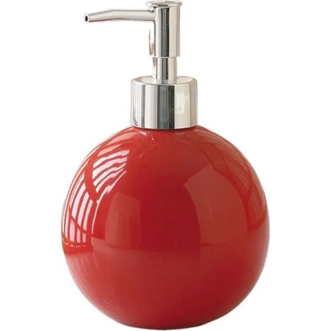 Flacon de savon liquide portable en céramique (rouge), rechargeable et réutilisable, pour salle de bain. Récipient rond et étanche. (1/5)