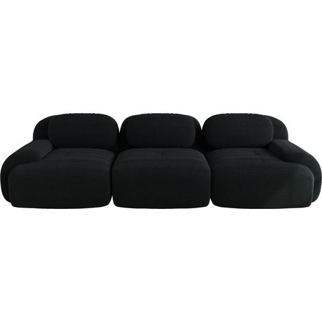 ELVMI Canapé d'angle modulaire 3 places sans montage avec accoudoirs ergonomiques en velours côtelé Noir (1/5)