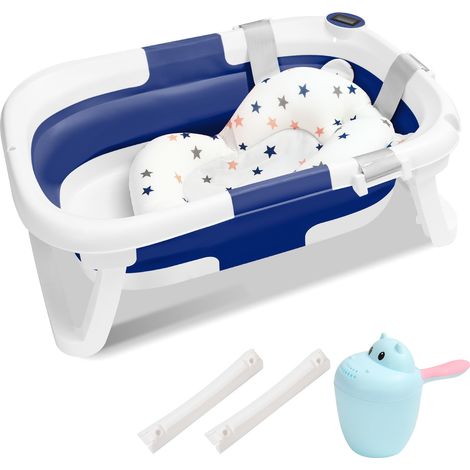 Randaco Vaschetta da bagno pieghevole con termometro e cuscino da bagno - Vaschetta da bagno pieghevole da 60,5 cm - Grigio