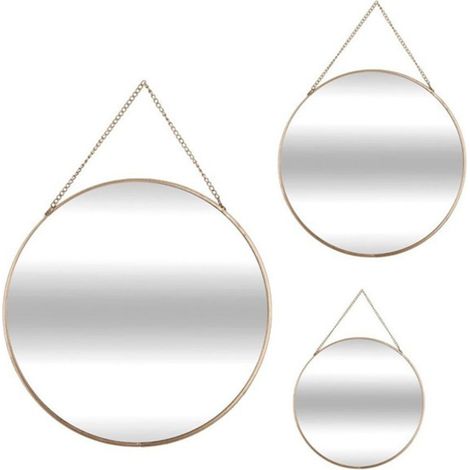 Atmosphera – Lot de 3 miroirs ronds en métal doré 29cm – Élément décoratif tendance – Pour intérieur élégant – Dimensions L. 20/25/30cm