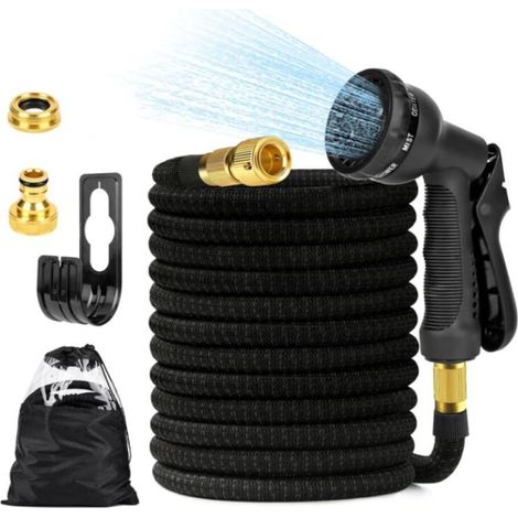 Tuyau Arrosage Extensible 30m Raccord de Robinet 1/2 et 3/4, Tête de Pulvérisation avec 8 Fonctions, avec Sac de Rangement, Support de Tuyau Jardin (1/5)