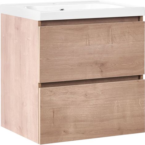 Mobile bagno sospeso con lavabo e 2 cassetti 60 x 49 cm marrone chiaro Lagoa