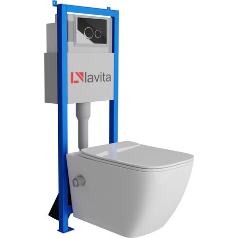 Bâti-support Lavita LAV 101 à 40 cm + WC Parana sans bord + plaque de commande LAV 200.4.2 chrome Kit complet WC (1/5)