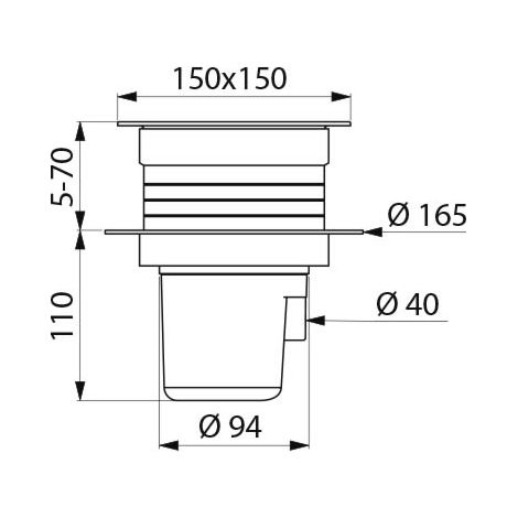 Sumidero ajustable 150x150 DELABIE salida Ø40 - 683001