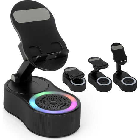 Support de téléphone portable avec haut-parleur Bluetooth sans fil – Haut-parleur à induction avec support de téléphone réglable, induction sans fil avec chargement compatible avec tablette