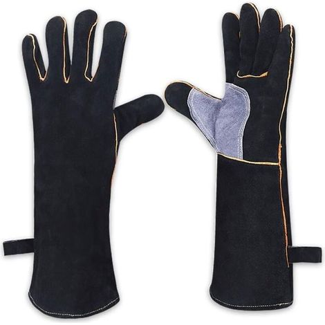 Gants résistants au feu et à la Chaleur extrêmes, Cuir avec Coutures en Kevlar, Parfaits pour cheminée, poêle, Four, Grill, soudage, Barbecue, mig, Support à marmite, Traitement des Animaux (1/5)