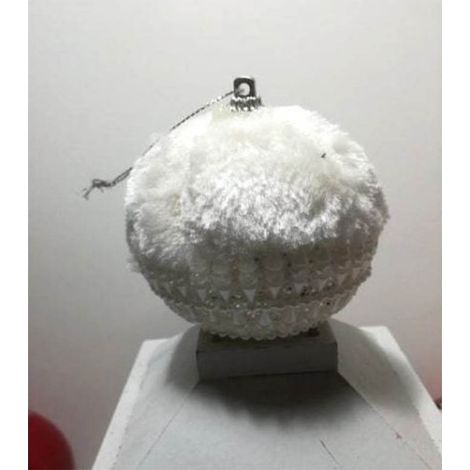 Palline bianca con perle e pelliccia da decorazioni per addobbi natalizi per albero di natale d 7 cm (1/5)