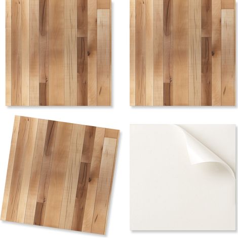 Juego de baldosas de PVC decorativas para cocina o ba帽o. Dise帽o de madera natural. 4x50x50 cm.