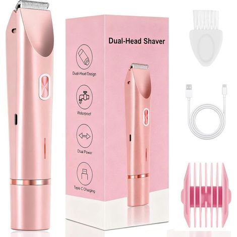 Rasoir Electrique Femme, 2 En 1 Epilateur Electrique Femme, Tondeuse FemmeIntime Avec Station De Charge USB, étanche Ipx7 (Rose)