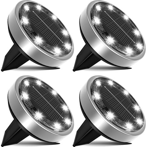 Lumière Solaire Extérieur Jardin 4 Pièces, Lampe Solaires Au Sol, Spot Solaire Extérieur pour Chemins Pelouse Terrasse Cour Piscine [Blanc Froid] (1/5)