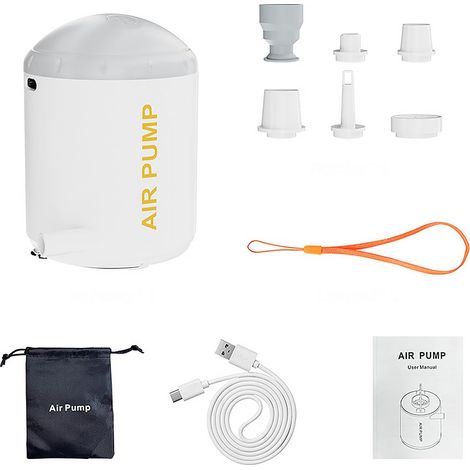 Mini Pompe À Air Électrique Portable sans Fil 2000 Mah Lanterne De Camping Rechargeable avec 5 Buses Différentes pour Matelas Pneumatique, Vêtements, Sacs sous Vide, Etc. (1/5)