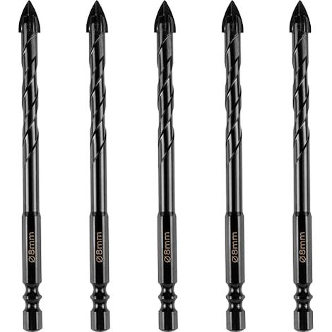 Set di 5 punte per trapano per piastrelle – Punta in carburo di tungsteno – per piastrelle, mattoni, vetro, porcellana, legno e cemento – Misura 8 mm (1/5)