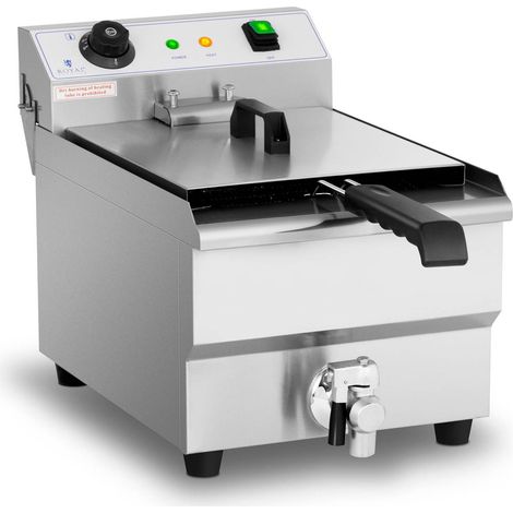 Royal Catering – Friteuse professionnelle 13 l – Puissance 3200 W – Température 60-200 °C – Robinet de vidange – Acier inoxydable (1/6)