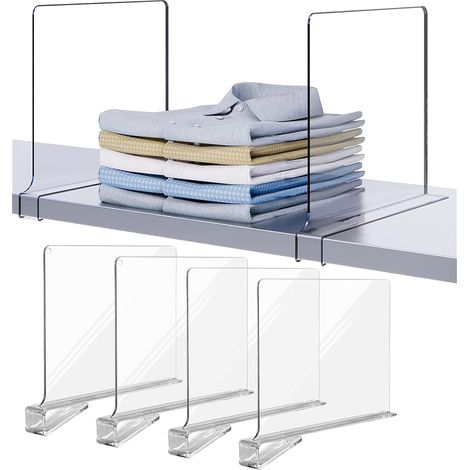 4 Pièces Séparateurs D'étagère Acrylique pour Armoire,Separateurde Penderie pour Organiser Vêtements,Séparateurs Etagère pour Armoires de Cuisine (1/5)