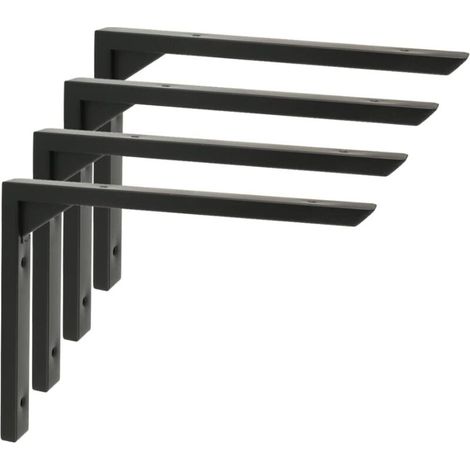 4 Pièces Support Étagère Murale Robustes de 20 CM, Equerre Etagere Murale à Angle, Supports d' Étagère Murale Noir en Acier Inoxydable pour Chambre/Salle de Bain/Cuisine