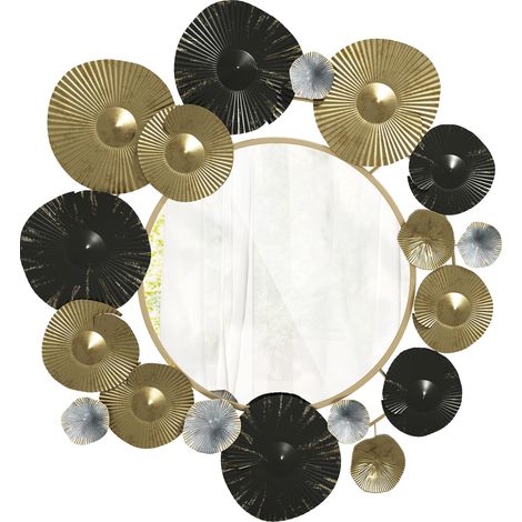 Espejo de pared decorativo de metal dorado y negro de 84x84 cm para salón, dormitorio y pasillo.