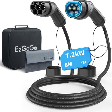 Type 2 Electric Car Charging Cable, 7.2 kW / 32 A / Single Phase / 8 m / Mode 3, Hybrid Plug-in Fast Charging Cable for Type 2 Electric Vehicles (1/5)