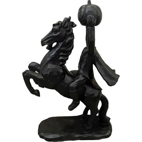 Kopfloser Reiter – Statue, komplett schwarz, Horror-Halloween-Dekoration (1/4)