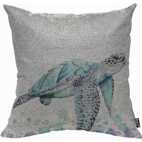 Housse de coussin Tortue marine bleue, motif aquarelle (1/5)