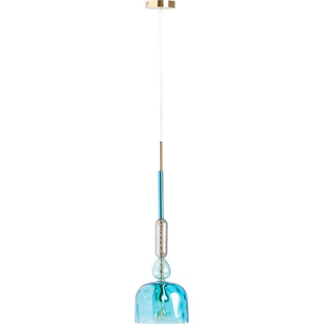 Suspension art déco en verre bleu et acier pour salon élégant - Bleu translucide et acier argenté (1/3)