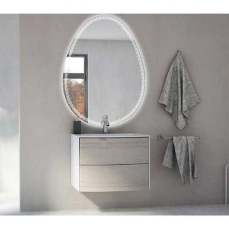 Mobile Bagno Soho60 cm SospesoRovere Sbiancato Base 2 cassetti - Lavabo in Resina (1/5)