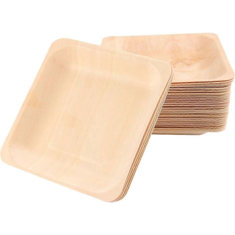 Lot de 50 assiettes carrées jetables en bois pour fêtes, mariages, restaurants, pique-niques et anniversaires.-14.00X14.00X2.00CM (1/4)