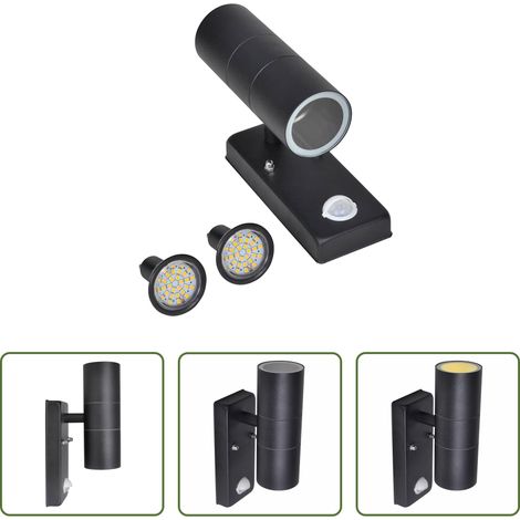 Bewegungsmelder - LED-Wandleuchte Edelstahl Zylinderform Schwarz mit Sensor (1/5)