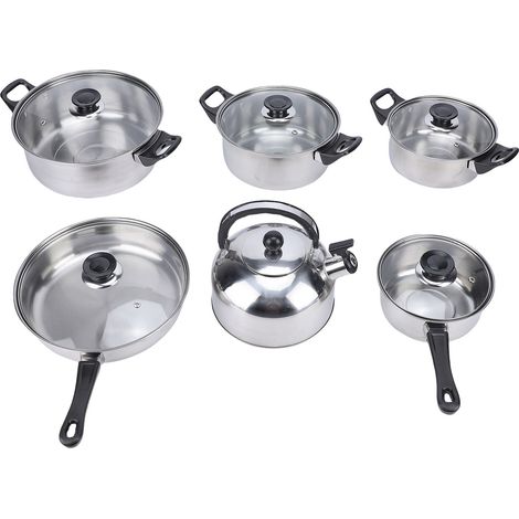 Ensemble d'ustensiles de cuisine, casseroles et poêles de cuisine en acier inoxydable, avec bouilloire à thé, couvercles en verre pour la cuisson, la friture, l'ébullition, le ragoût (1/5)