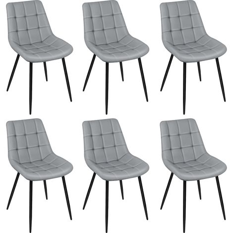 Lot de 6 Chaises de Salle à Manger en Simili Cuir Chaises de cuisine tapissées gris clair (1/5)