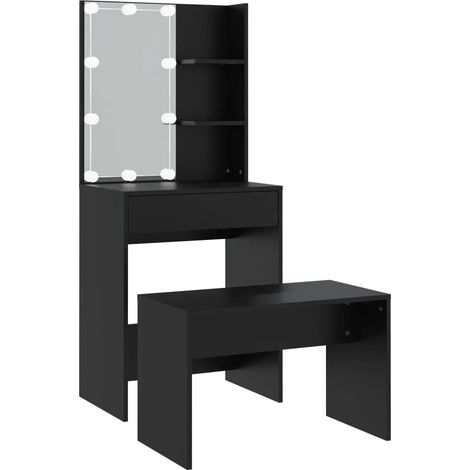 Set da toeletta con sgabello con illuminazione a LED 60 x 40 x 140 cm legno ingegnerizzato nero 020006322