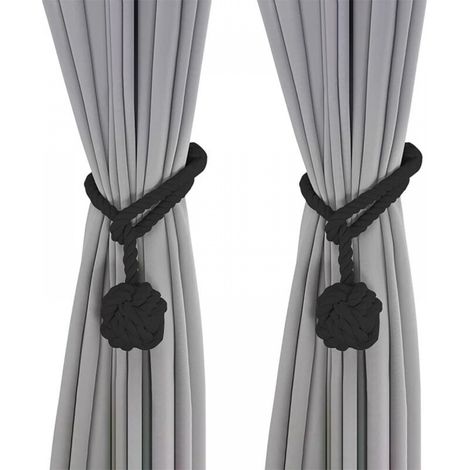 Embrasse pour Rideaux Noir, 2 Pièces Embrasses de Rideaux, Embrasses Rideau Tricotées à la Main, Embrasse de Corde de Rideau, Rideaux Boucle Décoration pour la Chambre et du Bureau (1/5)