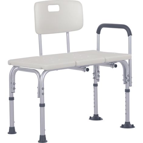 Height Adjustable Shower Chair, Non Slip Bath Transfer Bench for Elderly, Disabled with Armrest and Backrest, 300 lbs Capacity, White