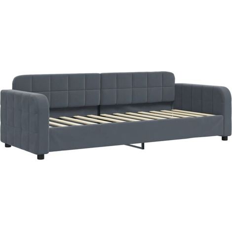 Canapé-lit en velours gris foncé, 80 x 200 cm (1/5)