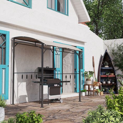 Gazebo da giardino/barbecue 215 x 150 x 220 cm in metallo con ganci per patio, giardino, cortile, beige