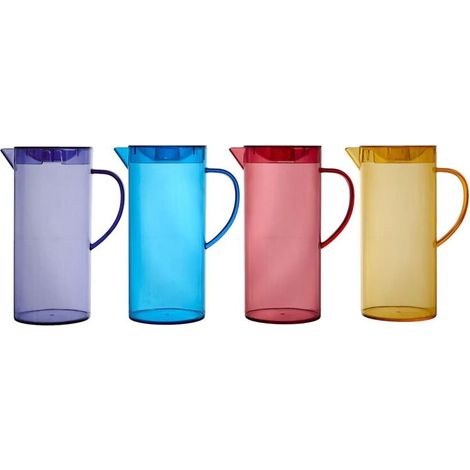 Lot de 4 Carafes Plastique 1,1 L avec Couvercle - Violet Rouge Bleu Jaune - Livraison gratuite (1/5)