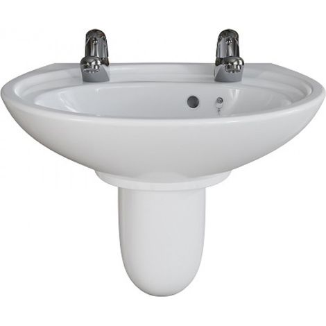 AKW Livenza Plus Basin and Semi Pedestal 500mm Wide - 2 Tap Hole (1/3)