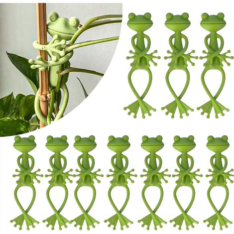 Support pour plantes en forme de grenouille, 10 pièces, pinces de fixation amusantes, décoration de jardin pour tiges et fleurs (1/5)