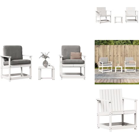 Salon de jardin 3 pcs blanc bois massif de pin - Salon De Jardin - Mobilier Extérieur - Chaises De Jardin - Table De Jardin - Bois Massif (1/5)