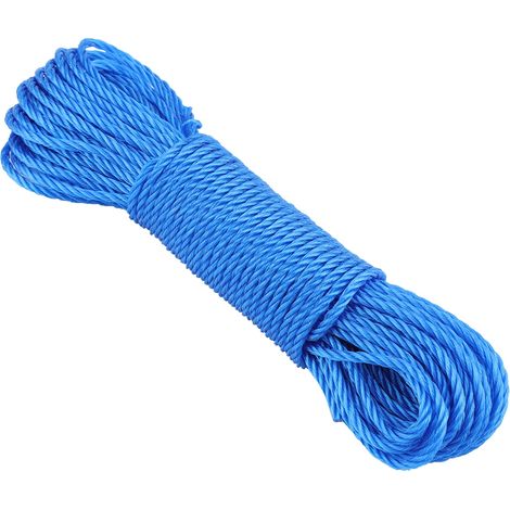 Corde à linge en nylon de 20 m, idéale pour le jardin, le camping et les activités de plein air (bleue) (1/5)
